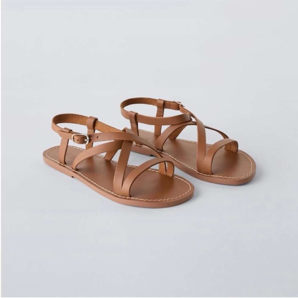 Zara Kids, Brown, LEATHER STRAPPY SANDALS, size 1 (8.0 inches)
